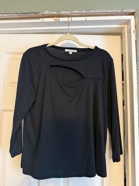 Green Envelope Black Long Sleeve Top with Front Cutout